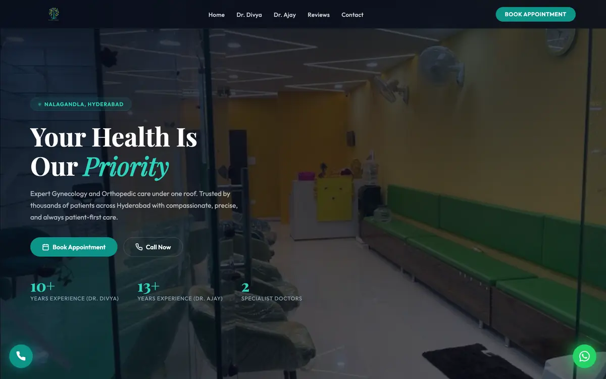 Sree Vedha Clinic homepage on desktop