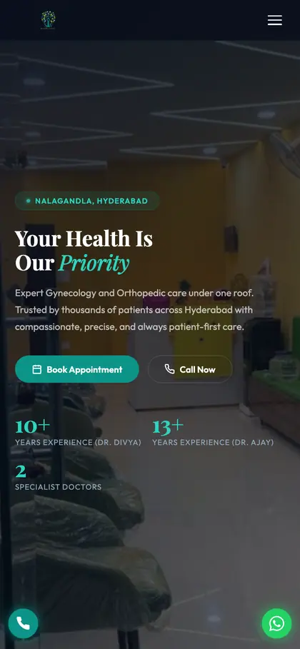 Sree Vedha Clinic homepage on a phone